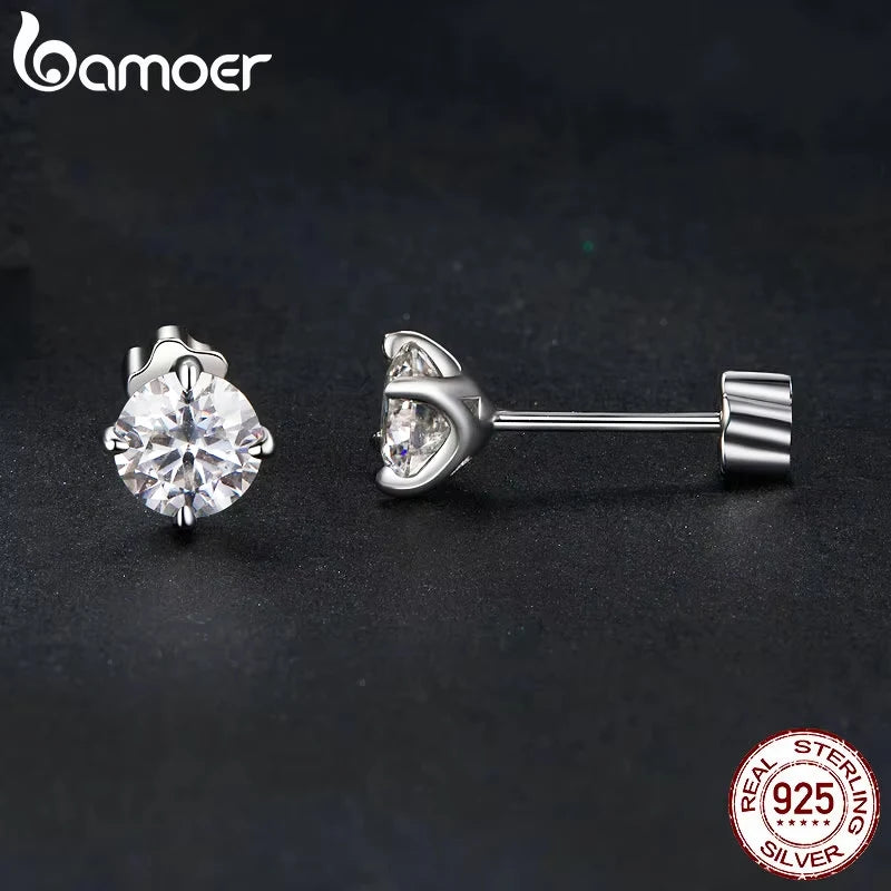 Classic Moissanite Earrings, 925 Silver Brilliant 4 Prongs Round Cut
