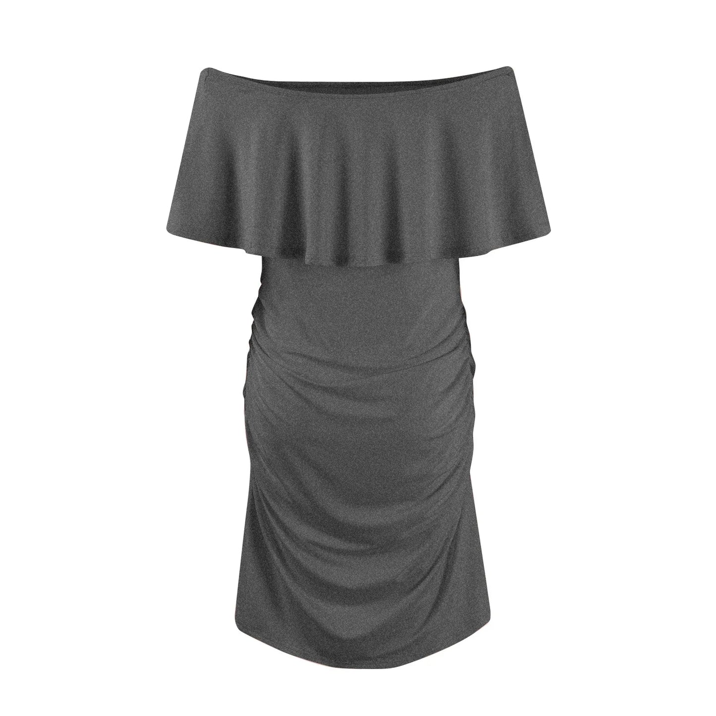 Pregnant Women Pregnancy Dress Fashion Short Sleeve Slash Neck Solid Ruffles Mama Dress Maternity Clothing Dresses