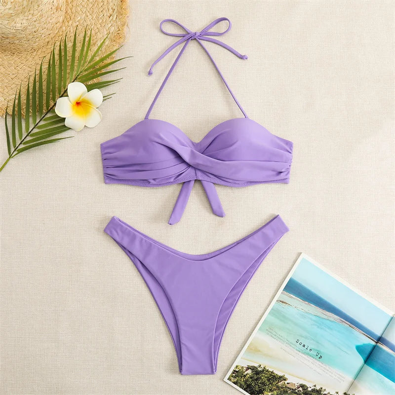 Bikini Swimsuit High Waist Thong Bathing Suit Two Pieces