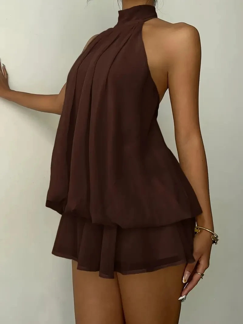 Halter Neck Backless Tie Mini Dress