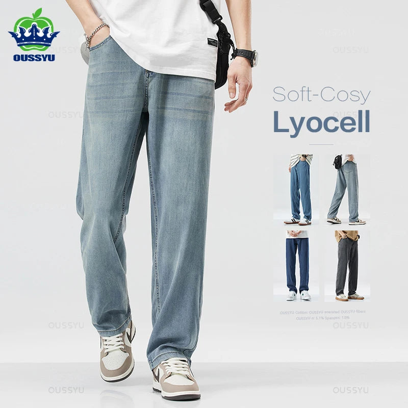 Thin Soft  Fabric Men's Jeans Classic Straight Denim Pants