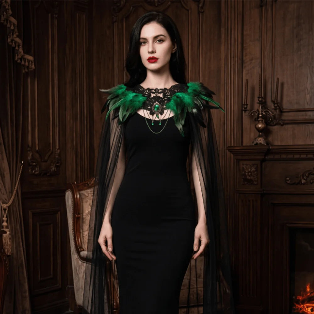 Black Halloween Feather Cloak