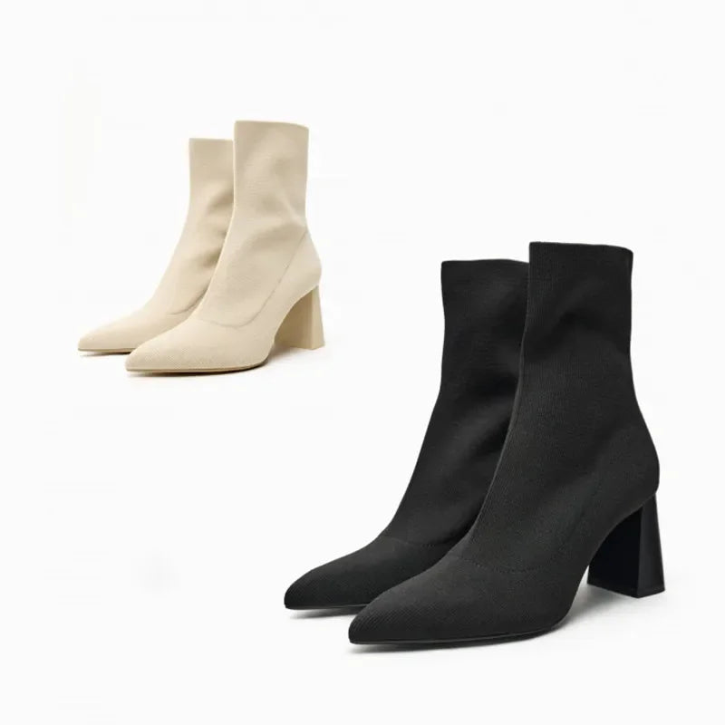 Low Heel Short Boots Pointed Toe