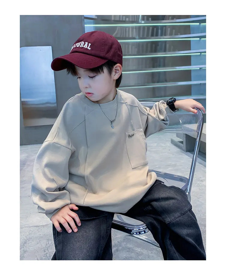 New Boys Sweatshirts 8 10 12 14Years Old Children Pullover Cotton Long Sleeve Korean Clothes Spring Fall Casual Sweatshirts Tops