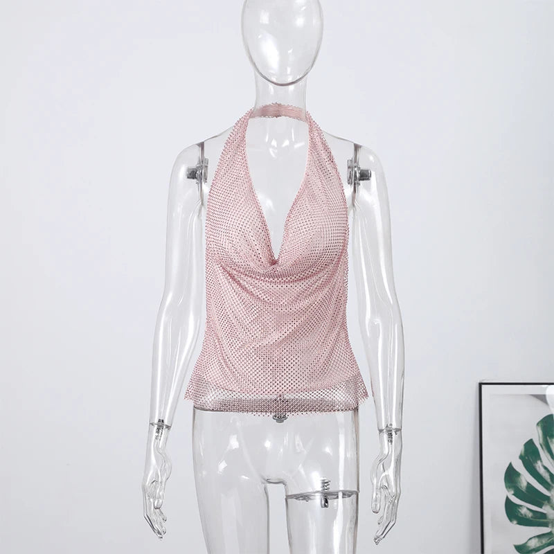 Diamond Halter Backless V Neck Dress