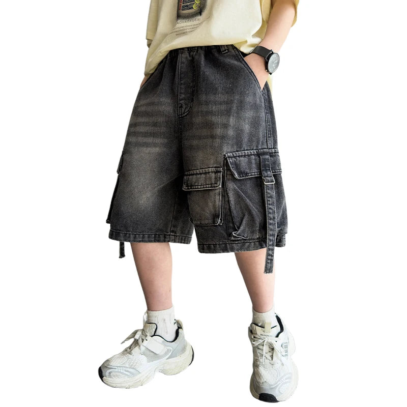 Black Denim Cargo Shorts