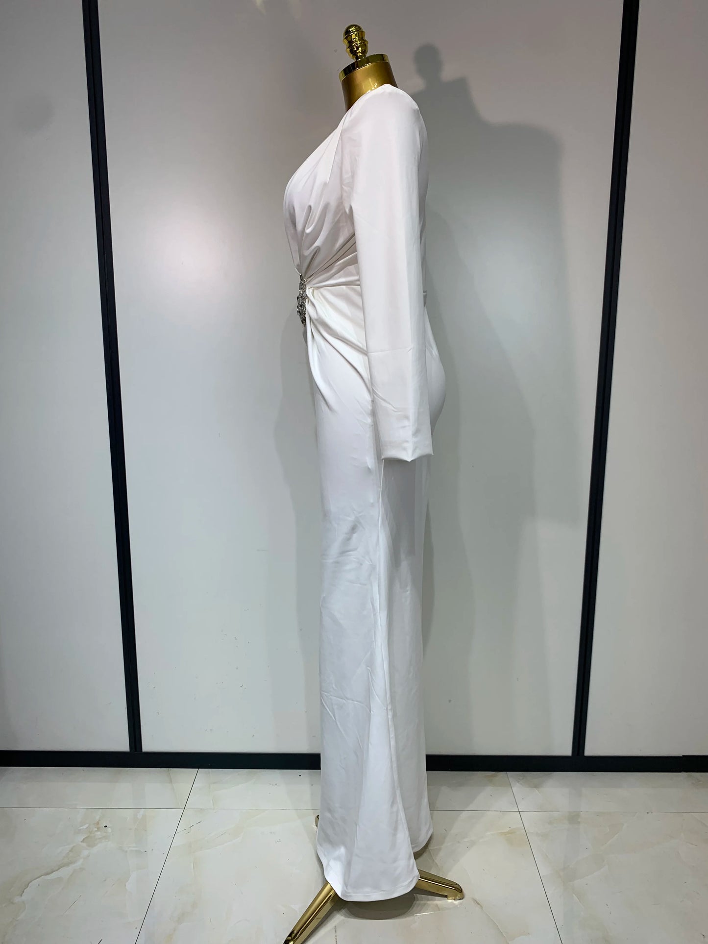Long Sleeve Deep V-Neck Bodycon Long Dress