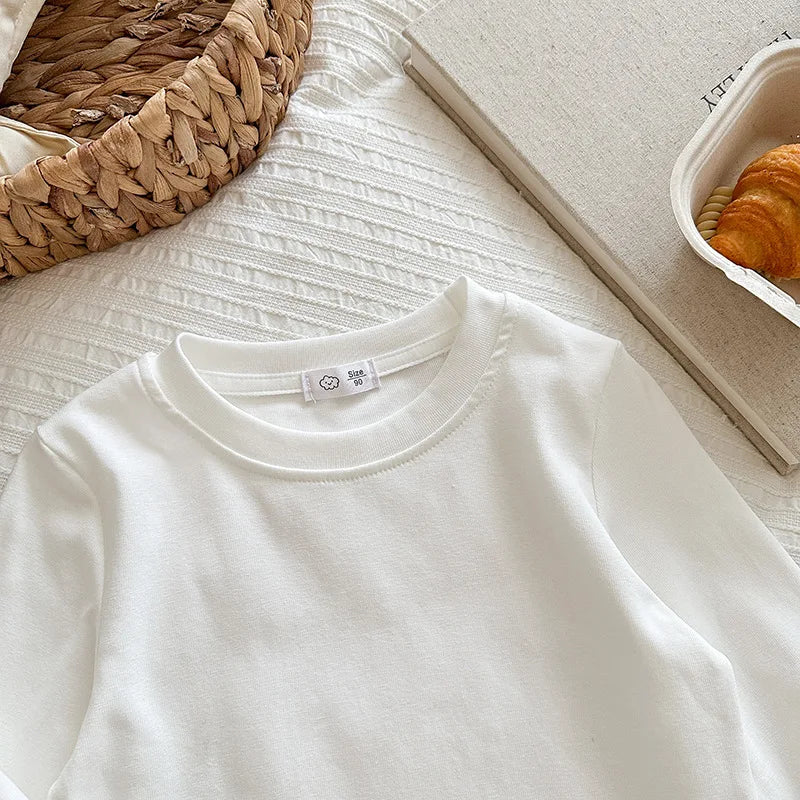 6 Colors Autumn Long Sleeve Tees Children's T-shirt Cotton Solid Color Base Coat Leisure Wear Boys Girls Tops Kids Clothes