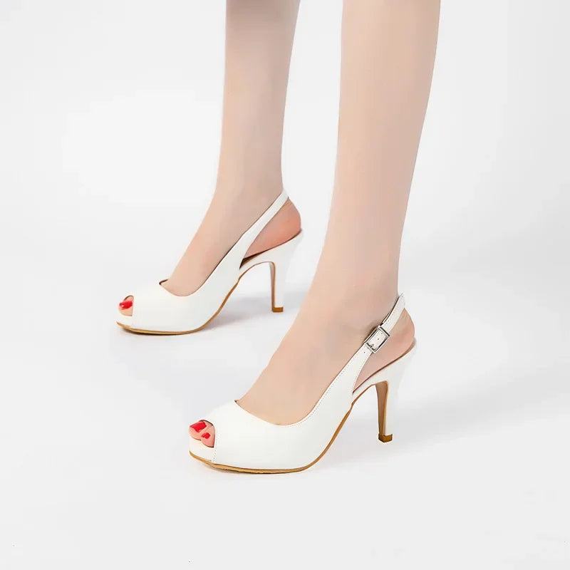 high-heeled women's nude color patent leather waterproof platform fish mouth