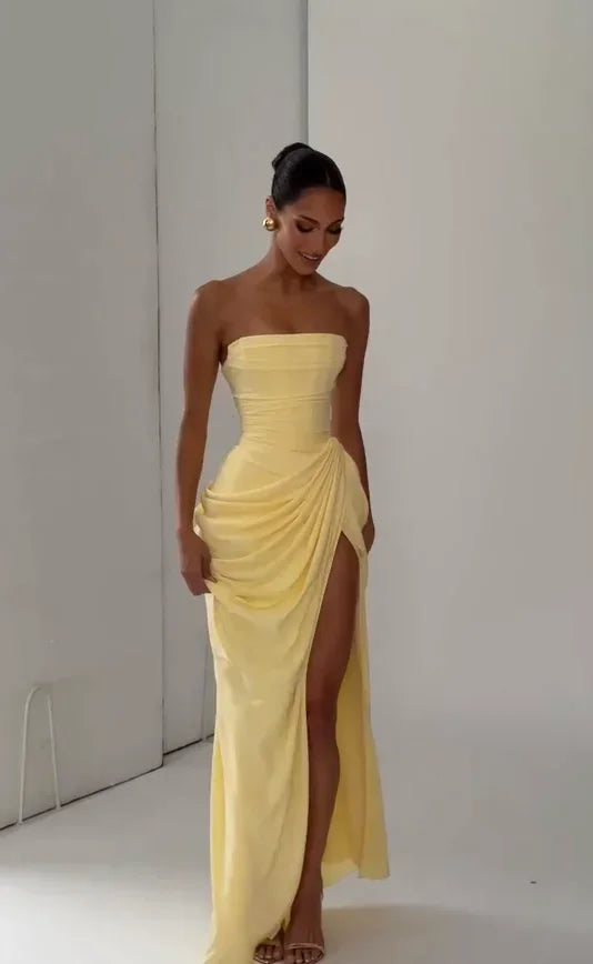 Solid Pleated Strapless Women's Dress Backless Off-shoulder