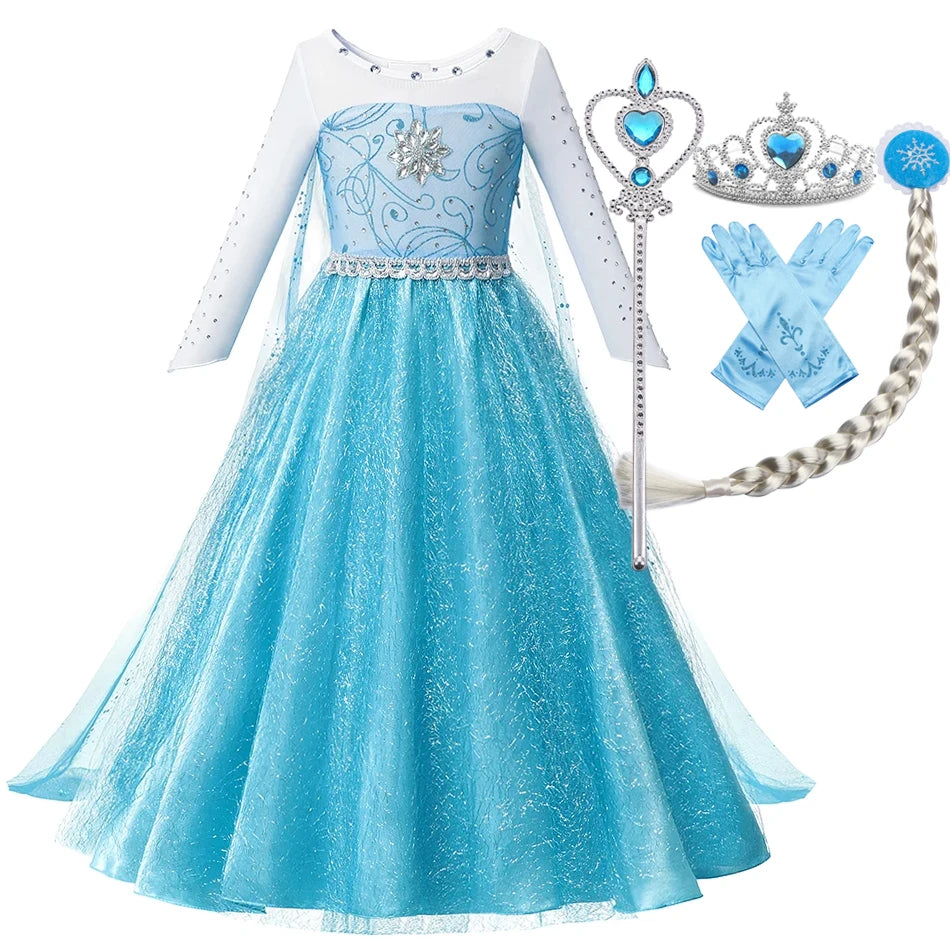 Elsa Anna Snow Queen Dress for Girls Princess Costume Birthday Halloween Christmas Carnival Outfit Kids Cosplay 2-8Y Vestido