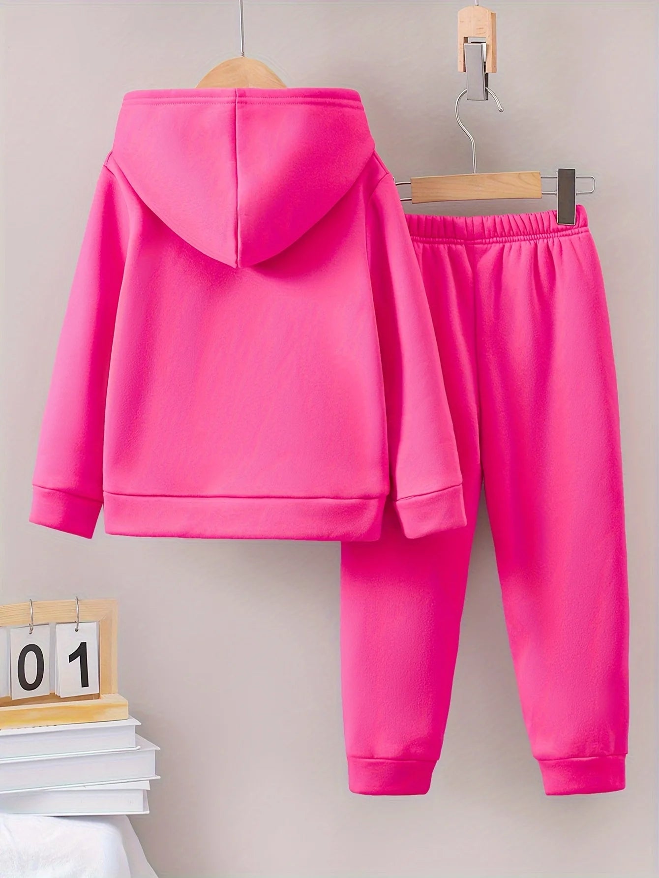 2sets  girls printed with fleece warm lined hoodie and tracksuit pants