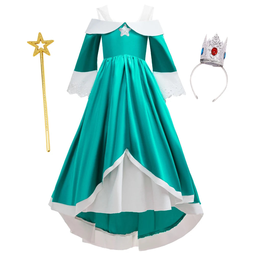 2026 Movie Girls Princess Dress Up Rosalina Peach Cosplay Outfit Children Girl Halloween Cosplay Costume Gown