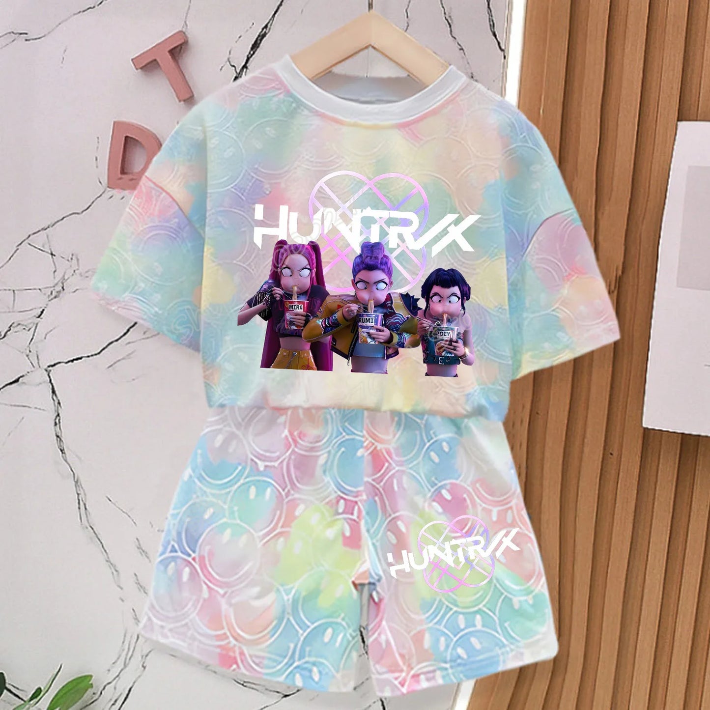 New KPOP Demon Hunters T-shirt Pants Set Girls Pajamas