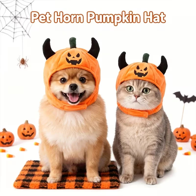 Halloween Pet Costume Hat – Fun Devil/Pumpkin Hat for Cats and Dogs;