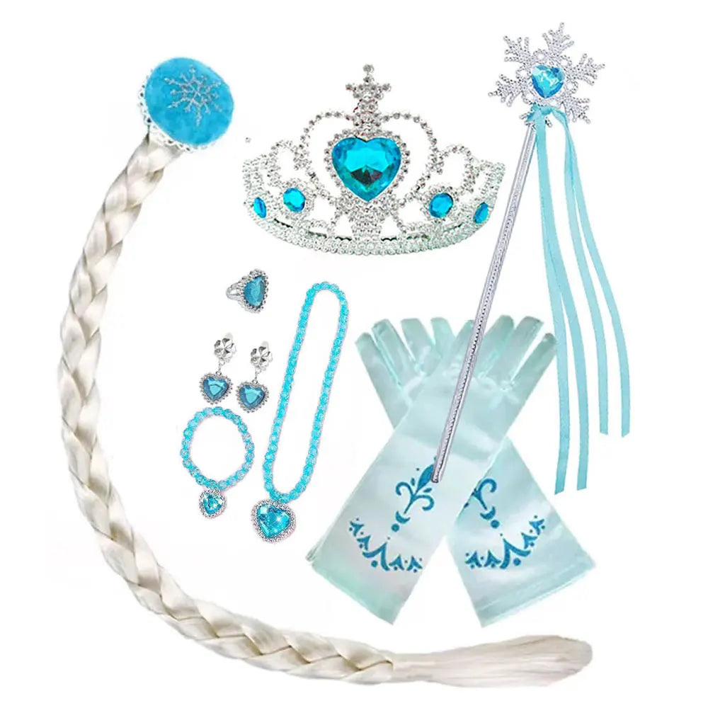 Elsa Birthday Party Costume Play Accessories Headwear Tiara Snow Queen Kid Princess Wig Braid Kid Carnival Cosplay Dress up Kits