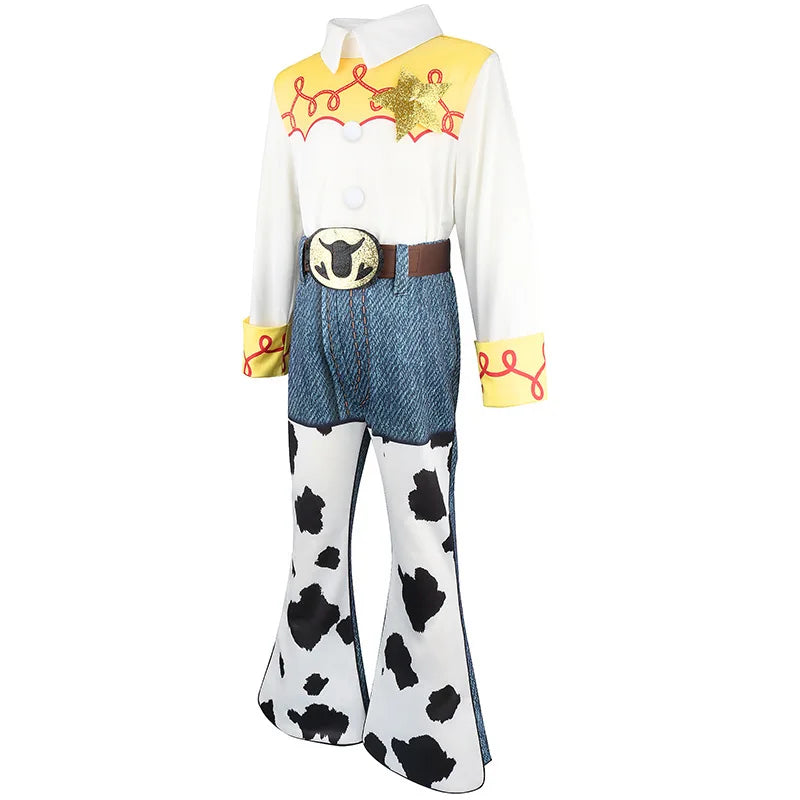 2026 Jessie Cowgirl Costume 2 Piece Set Sleeve shirt Cow Print Flared Pants Kids Cosplay Outfit