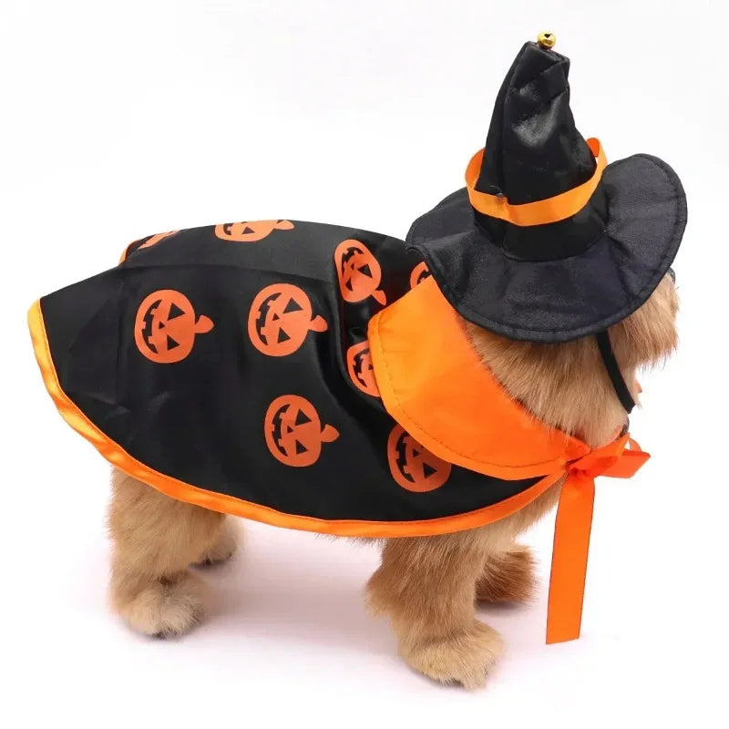 Halloween Pet Costume for Cats Breathable Cloak Shape Pumpkin Pattern Harness