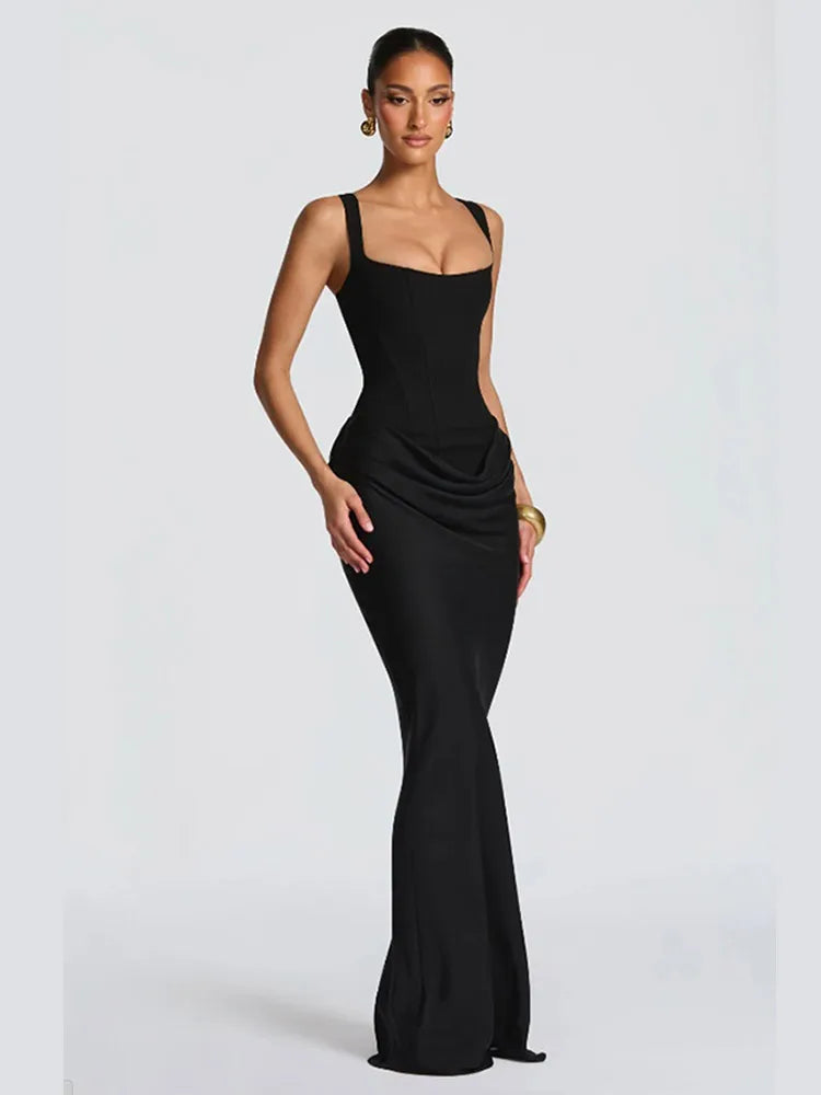 Solid Pleated Strapless Women's Dress Backless Off-shoulder