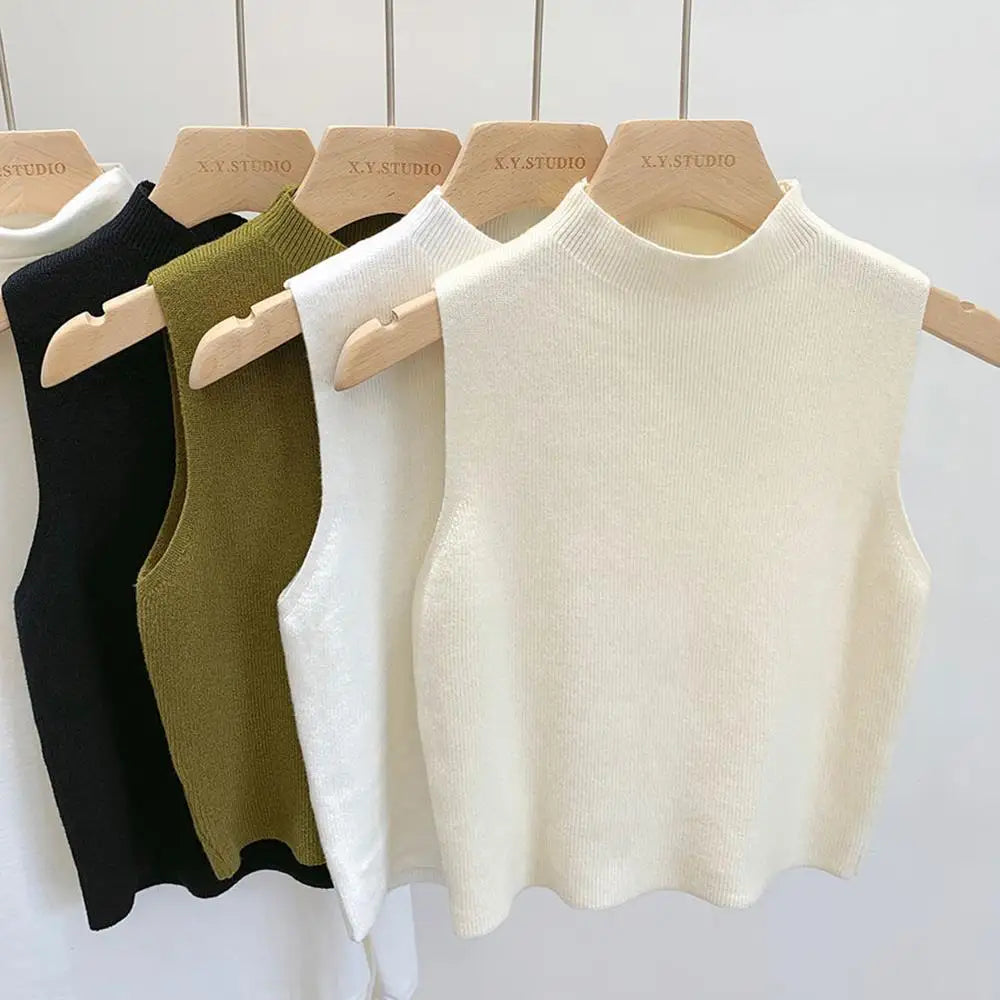 Vest Tank Top Half-turtleneck Knitt Cropped Camisole