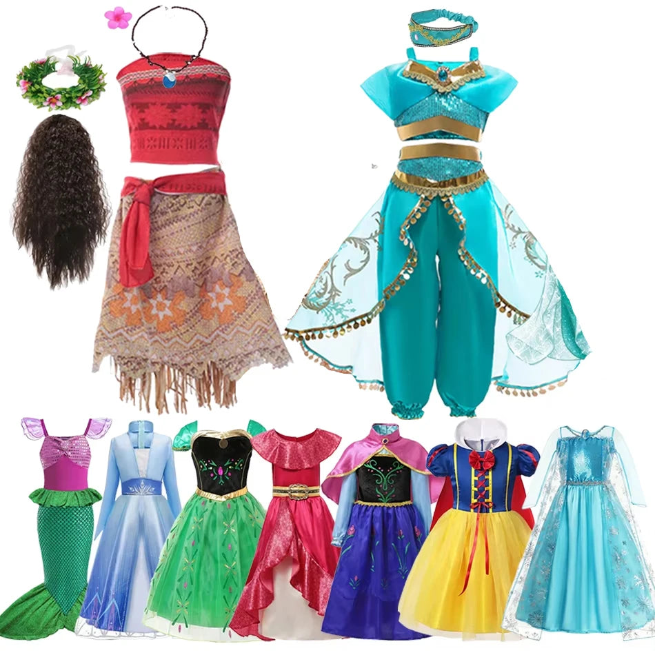 Moana Elsa Princess Dress for Girls Costume Kid Children Cosplay Birthday Carnival Party Outfit Toddler Fancy 2-8Y Birthday Gift