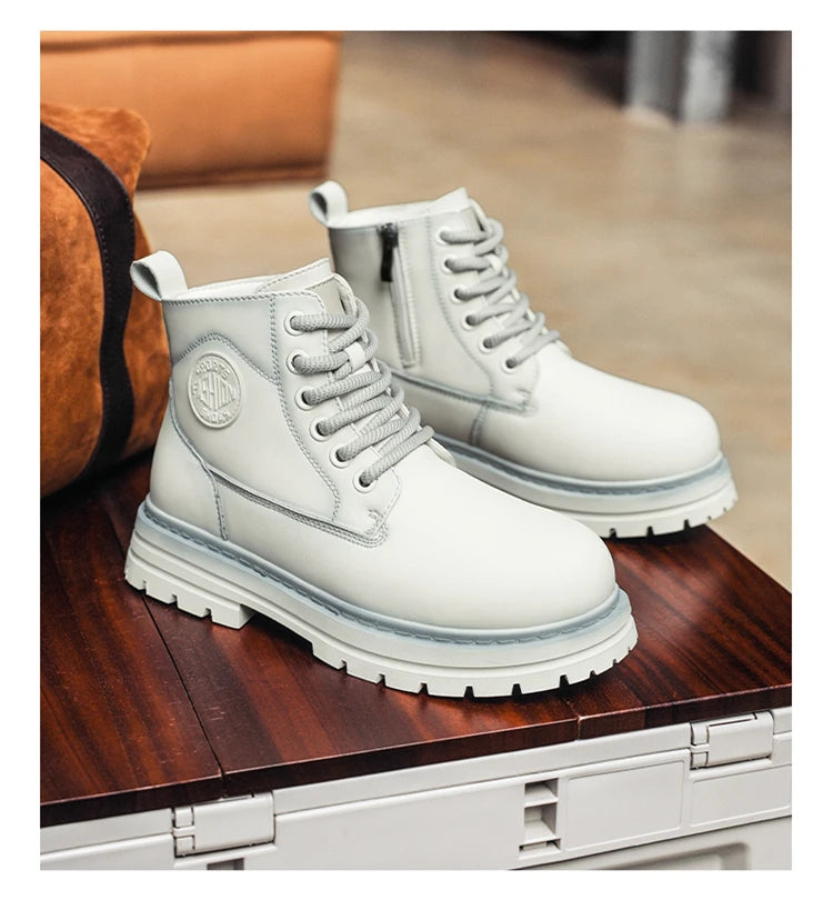 New autumn and winter men's boots rain boots high-top fashion side zipper motorcycle boots men's outdoor warm booties lacing 46