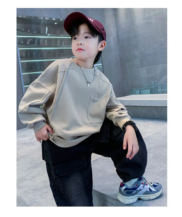 New Boys Sweatshirts 8 10 12 14Years Old Children Pullover Cotton Long Sleeve Korean Clothes Spring Fall Casual Sweatshirts Tops