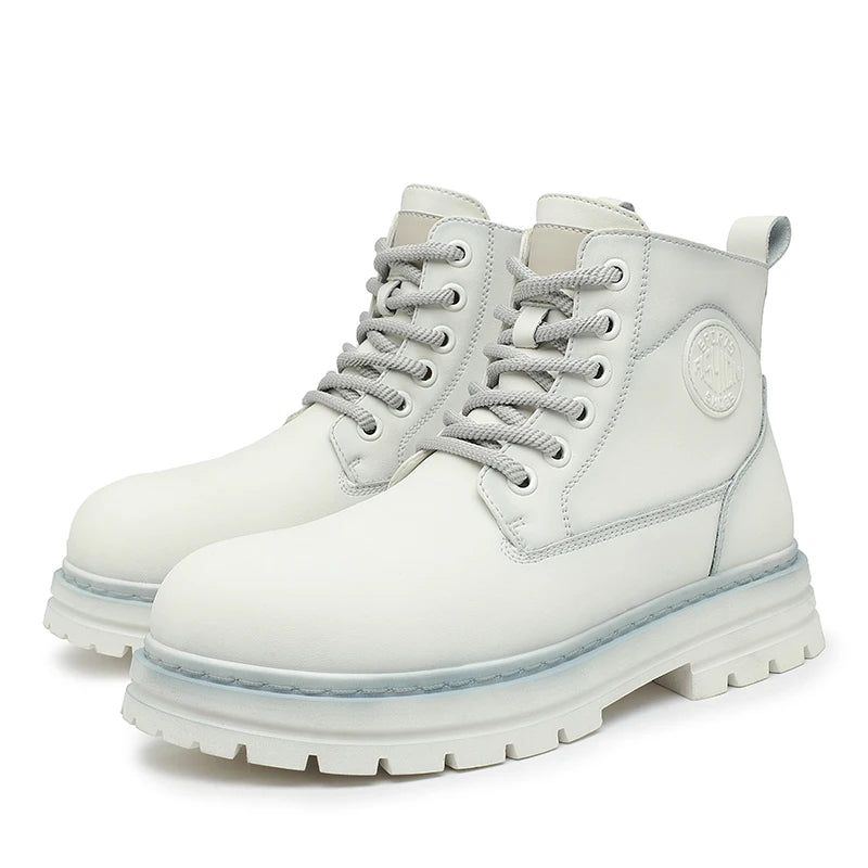 New autumn and winter men's boots rain boots high-top fashion side zipper motorcycle boots men's outdoor warm booties lacing 46