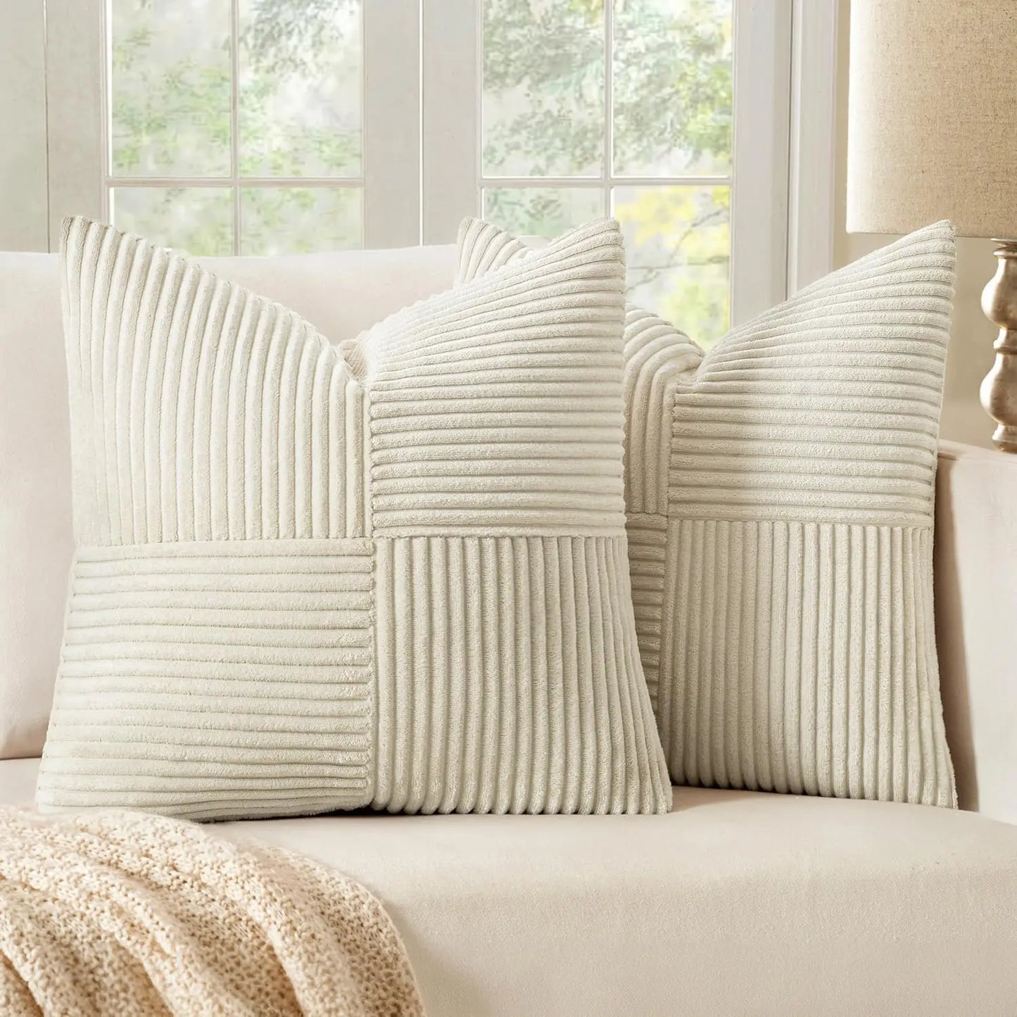 Green Corduroy Striped Decorative Throw Pillow Cover 45x45CM Mordern Spring Nordic Pillow Cases for Couch Sofa Living Room Bed