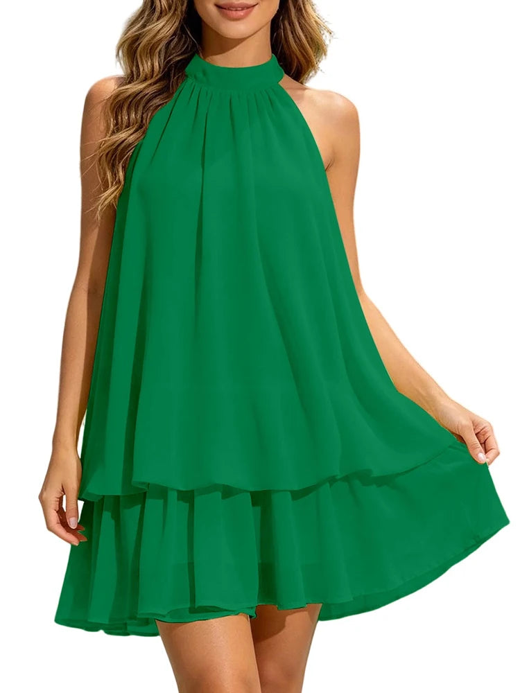 Halter Neck Backless Tie Mini Dress