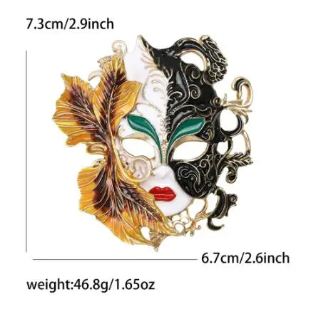 cross-border fashion creative heavy industry enamel drip oil carnival mask brooch alloy personality