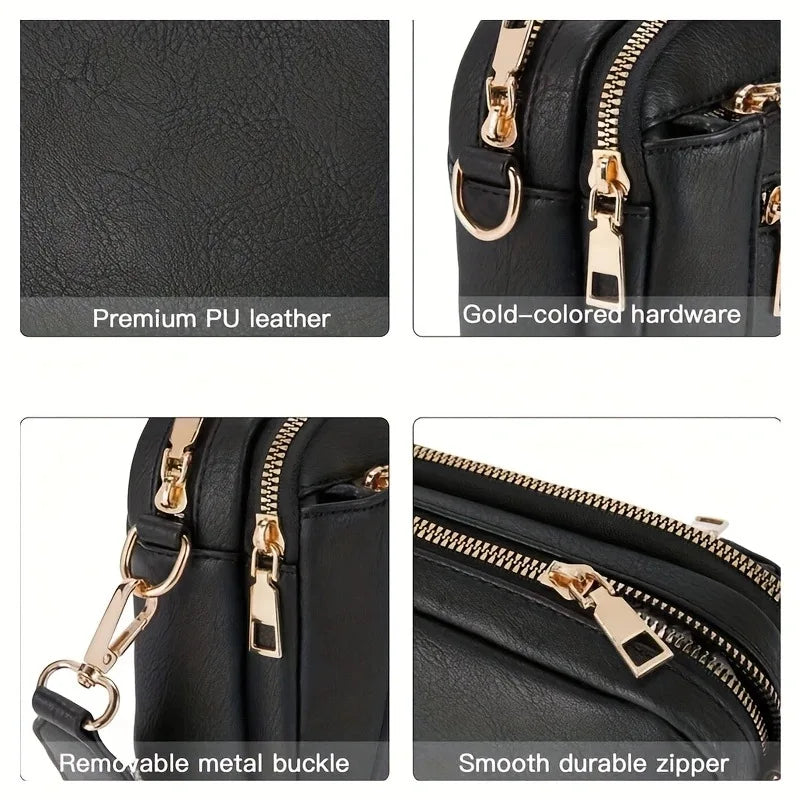 Retro fashion classic, women's multifunctional bag, zipper shoulder strap crossbody bag, small square bag, suitable for office w