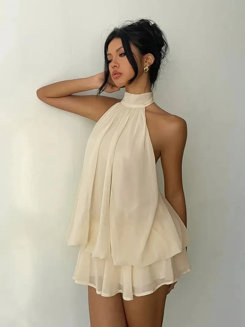 Halter Neck Backless Tie Mini Dress