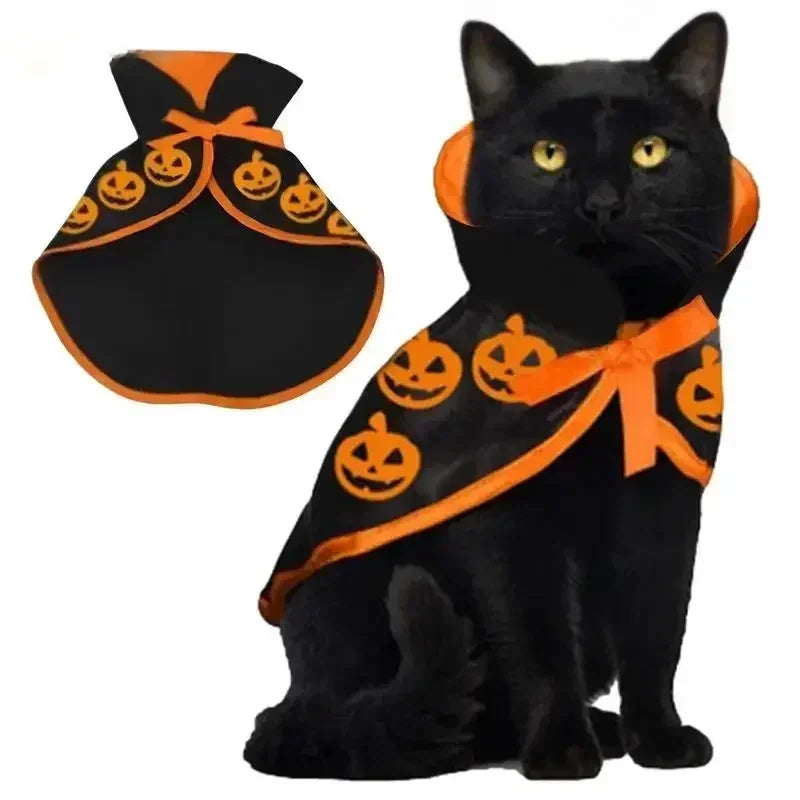 Halloween Pet Costume for Cats Breathable Cloak Shape Pumpkin Pattern Harness