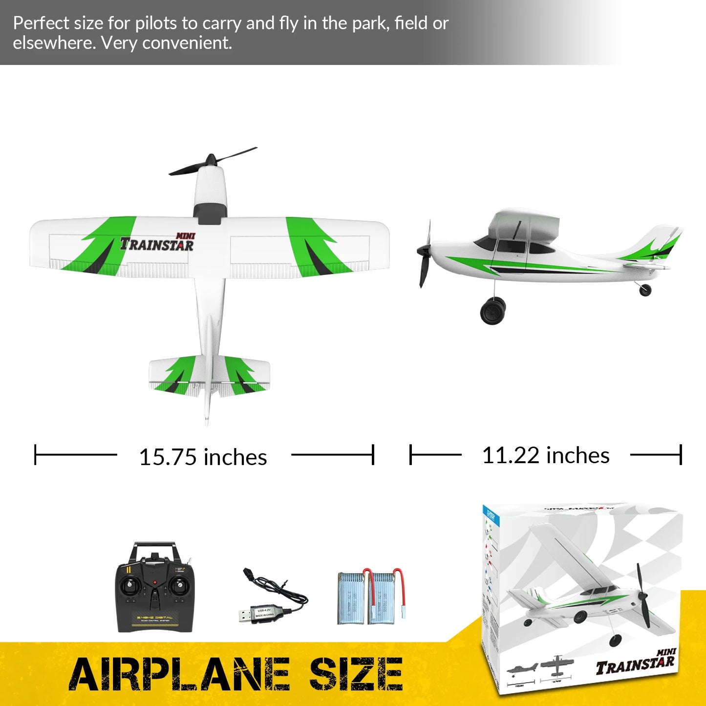 VOLANTEXRC RC Airplane Mini Trainstar 2.4GHz 3CH 3level Flight Control Fixed Wing Airplane Remote Control One-Key U-Turn Easy To Fly For Beginners 761-1RTF