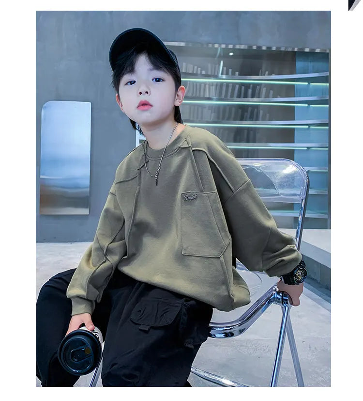 New Boys Sweatshirts 8 10 12 14Years Old Children Pullover Cotton Long Sleeve Korean Clothes Spring Fall Casual Sweatshirts Tops