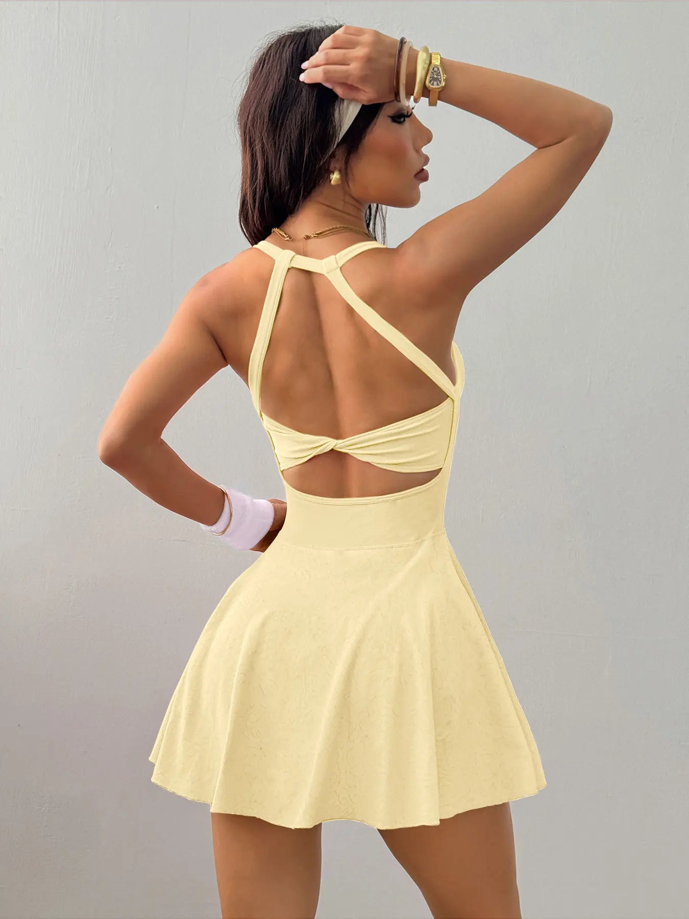 Women Naked Feel Yoga Tennis Dress With Pockets Quick Dry Breathable Anti-Exposure Running Fitness Sports Dress