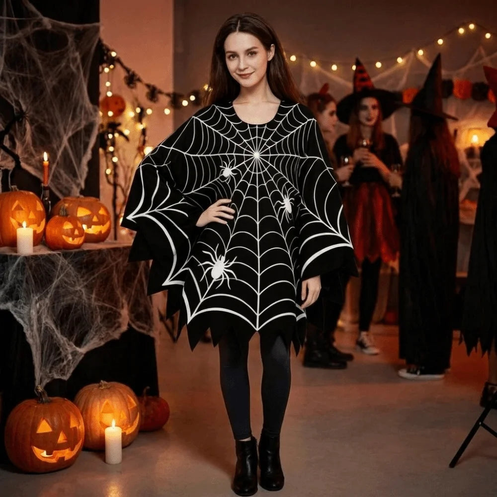 Cosplay Costume Scary Halloween Spider Web Cloak Creepy Black Shawl Poncho Cape Cosplay Party Costume Carnival Costume
