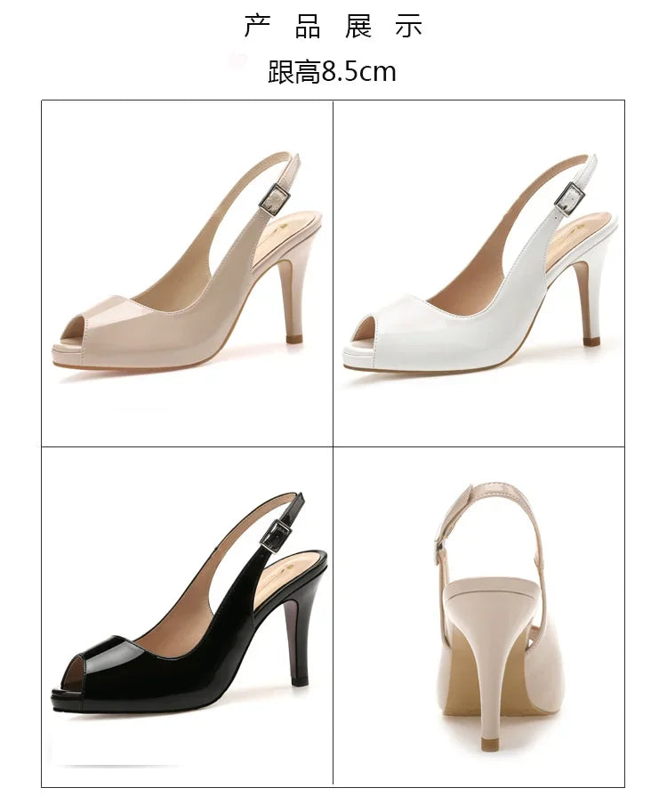 high-heeled women's nude color patent leather waterproof platform fish mouth