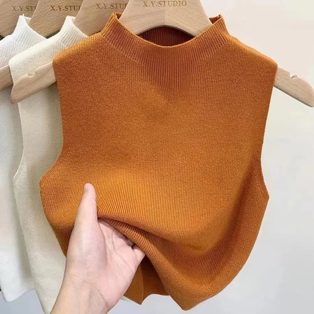 Vest Tank Top Half-turtleneck Knitt Cropped Camisole