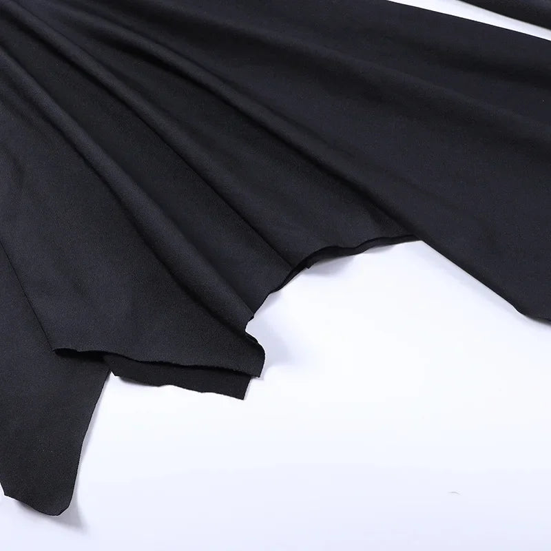 Halloween Costume Women Batwing Sleeve Floor Dress Black Gothic Evil Terror