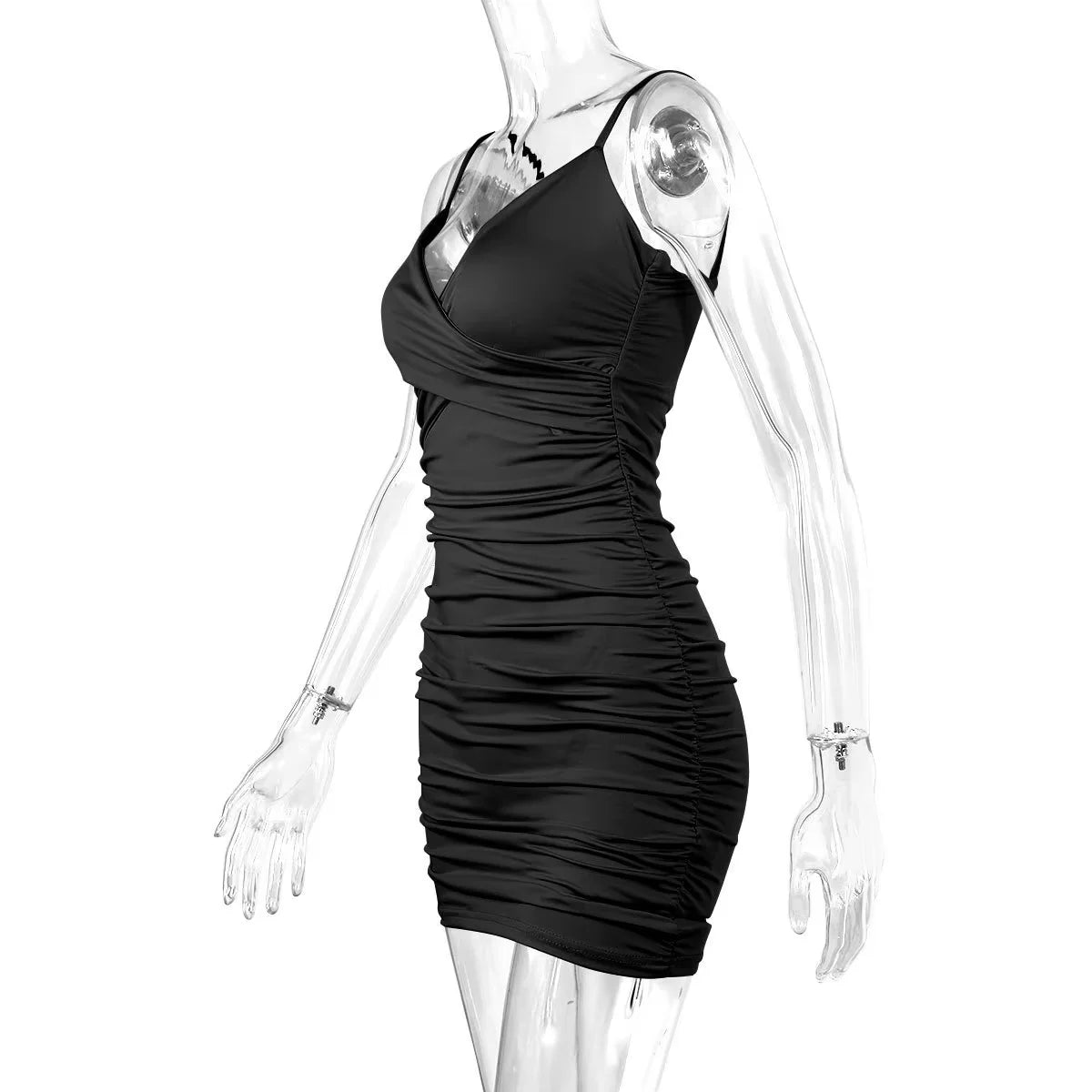 European and American summer women's sexy V-neck pleated backpack hip suspender skirt