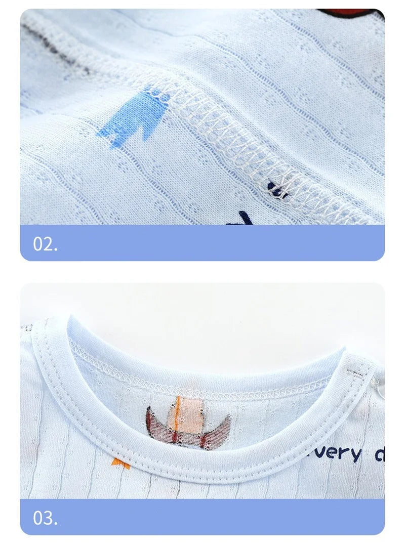 Top+Pants 2-Piece Set Breathable Soft Cotton Pajamas Children Boys Girls Baby Summer Cartoon Long Sleeve Home Sleepwear Set 1-6Y