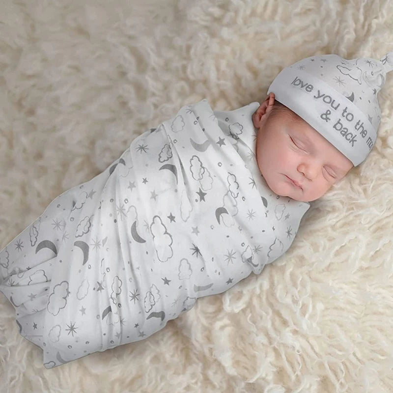 2pcs Newborn Baby Microfiber Swaddle Wrap with Beanie