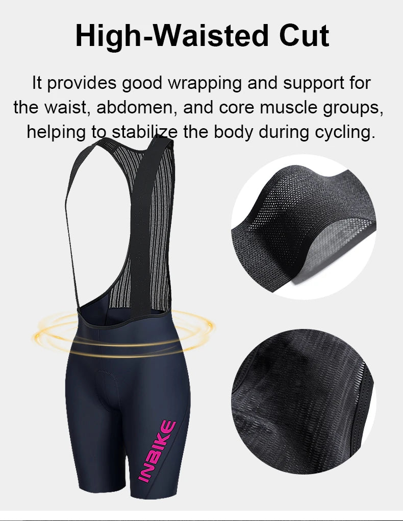 INBIKE Women's Cycling Bib Shorts Summer Breathable High-Waisted Suspenders Shorts Outdoor Bike Riding Underwear Cycling Gear