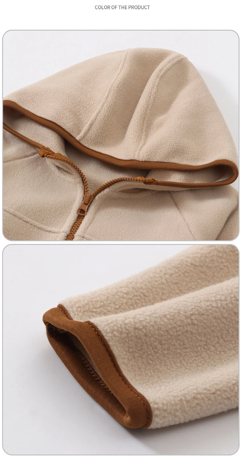 Children's Fleece Jacket Autumn Winter Casual Warm Teen Boys Girls Hooded Outerwear Anti-Static Windproof Cozy Kids Tops Clothes
