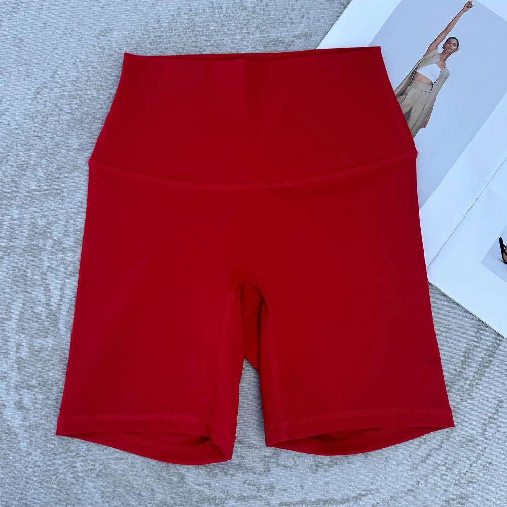 Solid Color Women Fitness Sports Short High Waist Yoga Short  Cycling Comprehensive Training Jog Squat Proof Internal Pockets