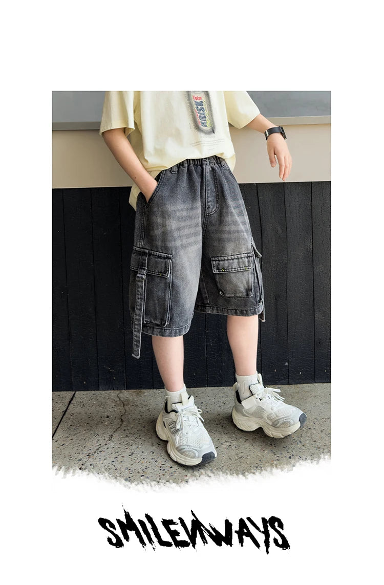 Black Denim Cargo Shorts