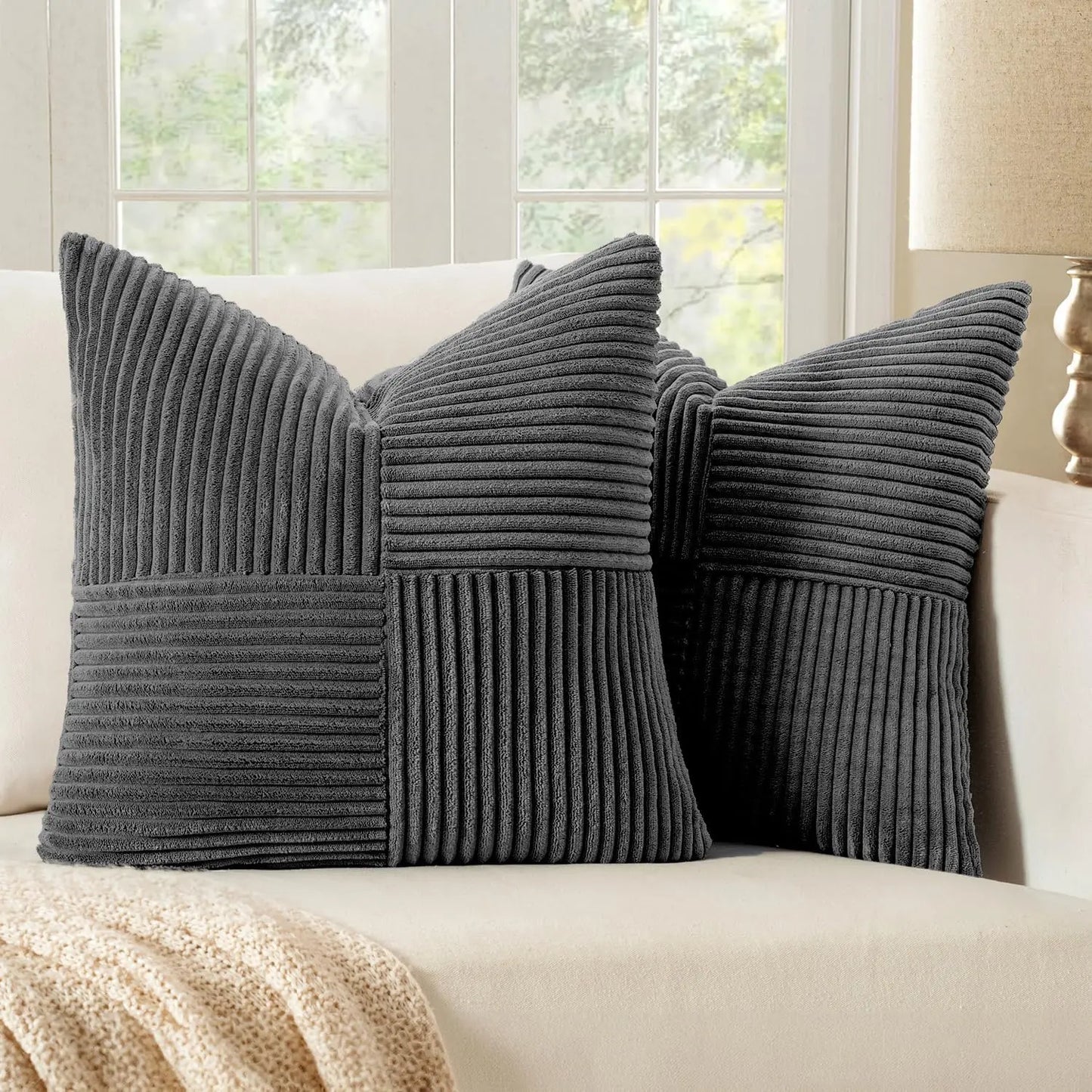 Green Corduroy Striped Decorative Throw Pillow Cover 45x45CM Mordern Spring Nordic Pillow Cases for Couch Sofa Living Room Bed