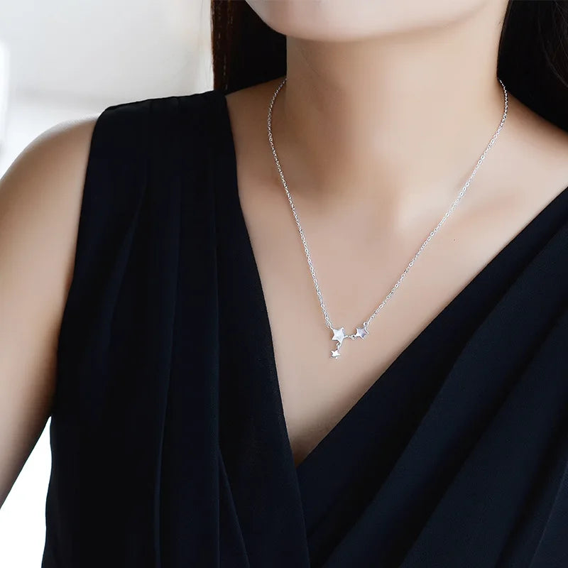 925 Sterling Silver Cross Necklace Star Asymmetric